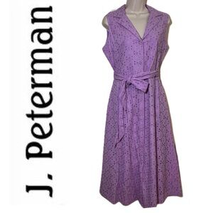 J. Peterman Lavender Eyelet Midi Shirt Dress with Tie Waist NWOT